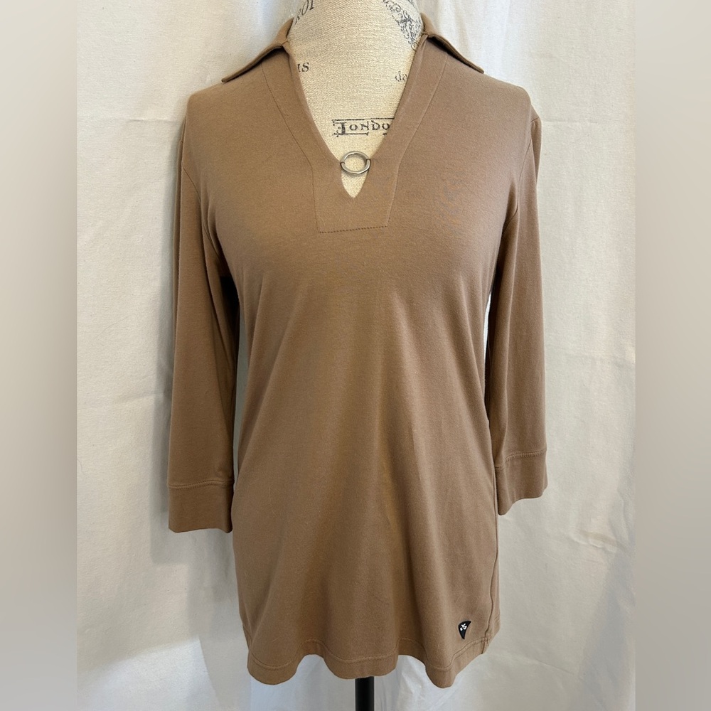 Walter Genuin Tan V-Neck Tunic with Ring Detail